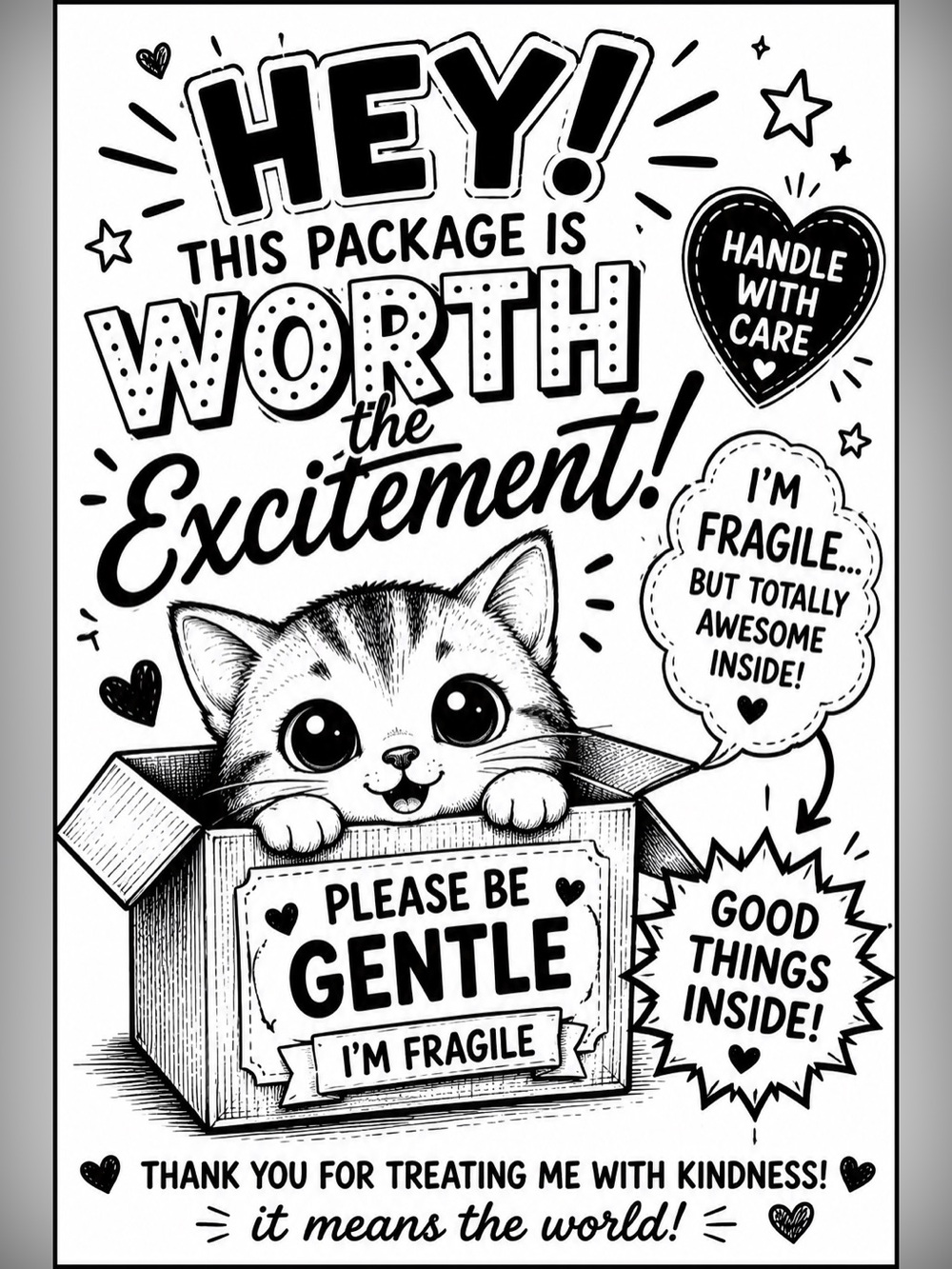 Cat fragile stickers 4x6 qty 50